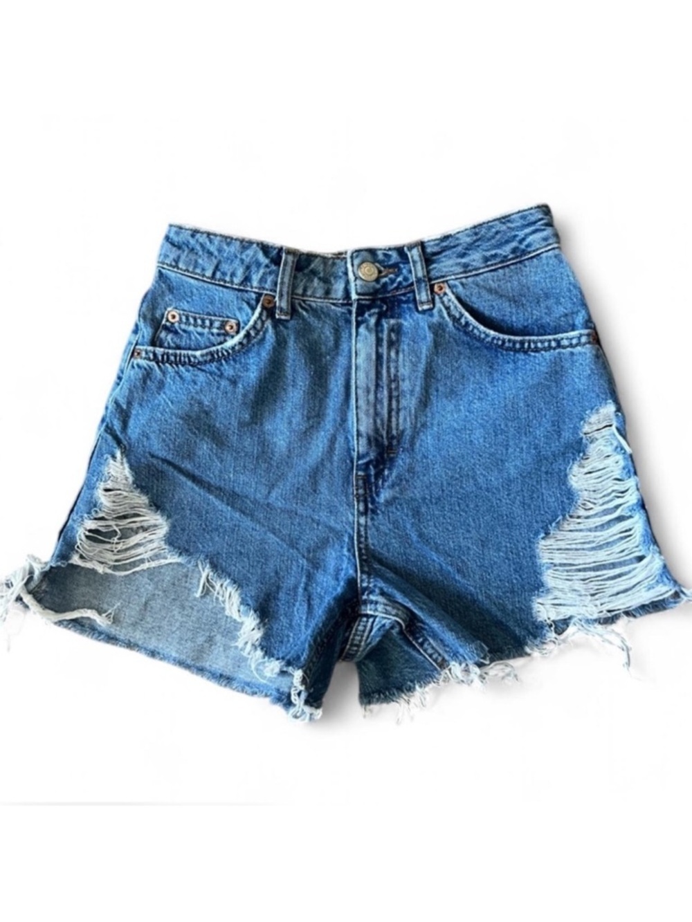 Topshop High Rise Distressed Cutoff Denim Shorts 2